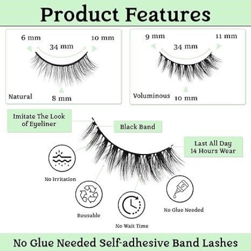 Adhesive-free strip false eyelashes for easy application