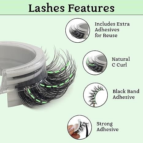 Adhesive-free strip false eyelashes for easy application