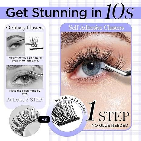 Segmented glue-free set of false eyelashes for easy application